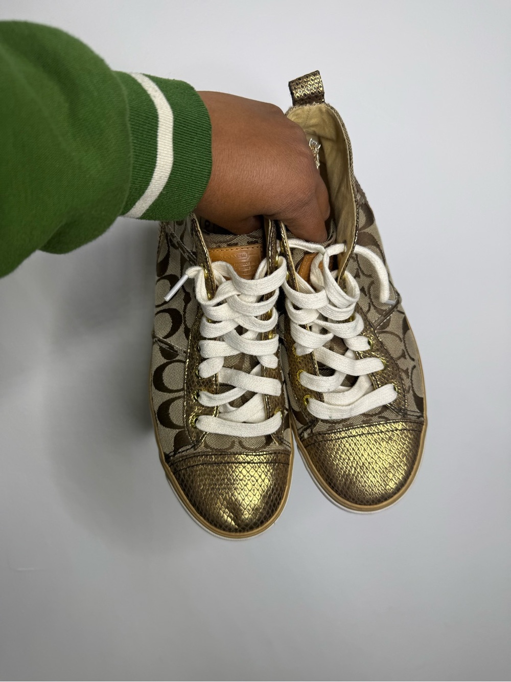 Coach Gold and Tan Signature High-Top Sneakers